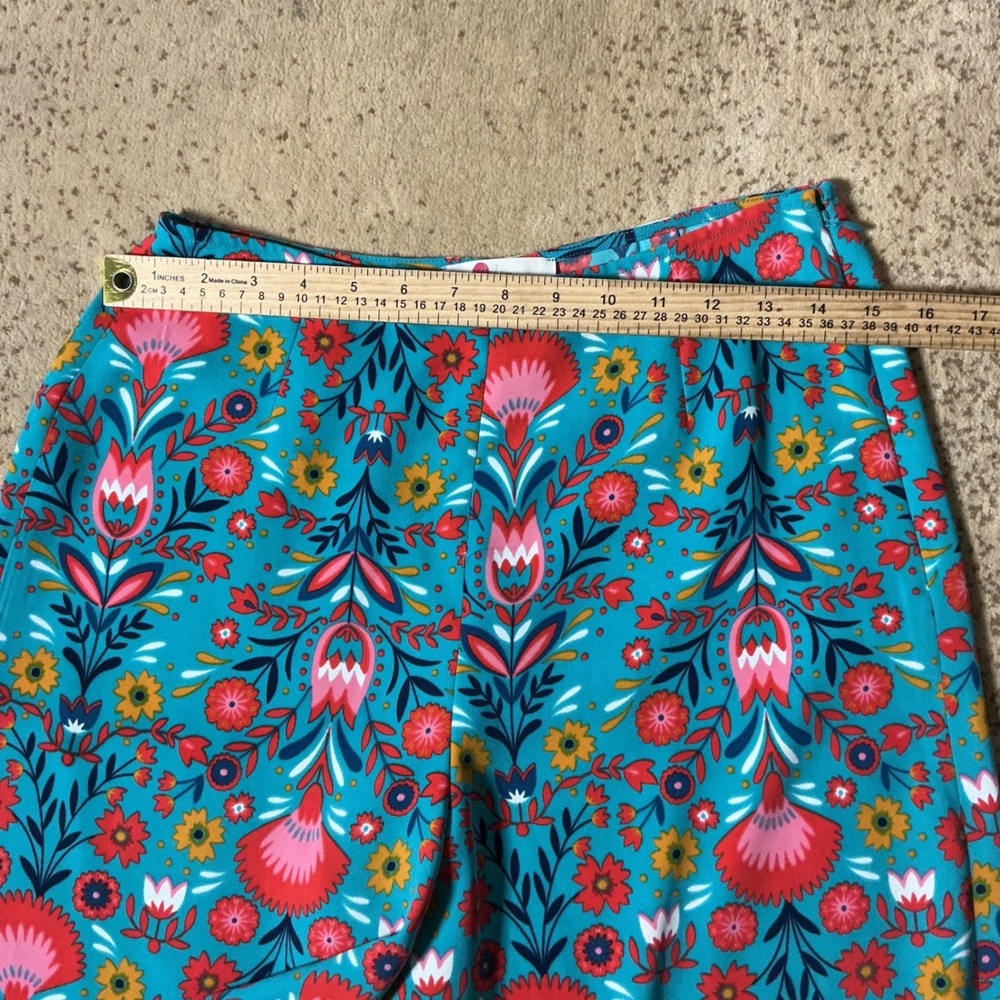 Boden Floral Wide Leg Culottes Womens 4 Teal Blue Folk Print High Rise T0348 - Picture 4 of 7